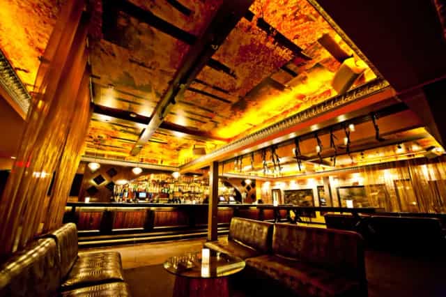 DJ booth in Onyx Room Nightclub, upscale venue for networking events and cocktail receptions.