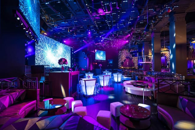 VIP tables in Parq Nightclub, vibrant event space for cocktail receptions and parties.