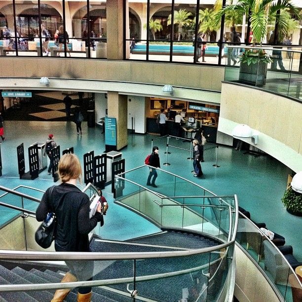 San Diego State University library event space with modern design and networking opportunities.