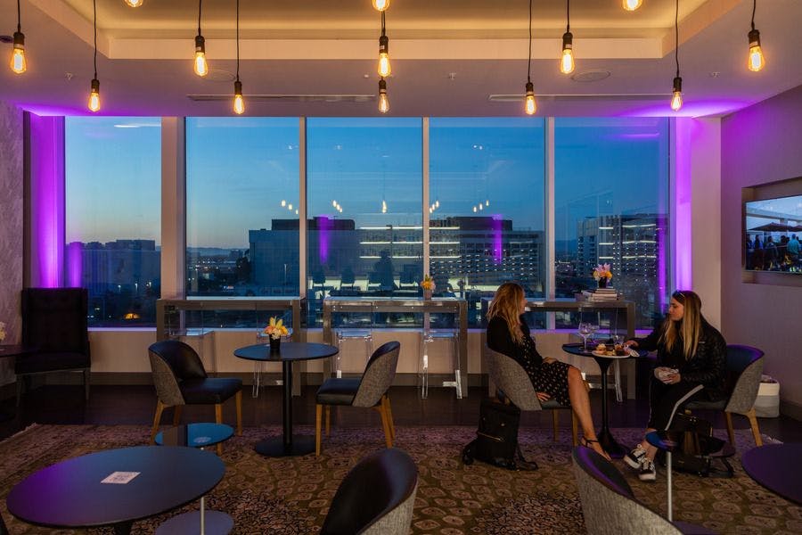 FLORA Rooftop Restaurant with modern decor, ideal for networking events in LA.