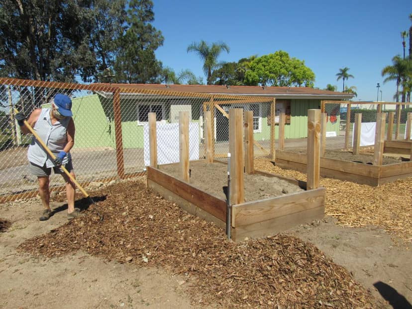 La Mesa Community Garden with raised beds, ideal for team-building and workshops.
