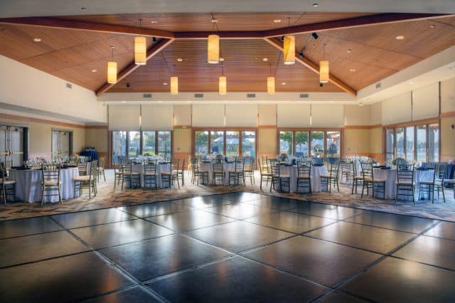 Dance studio venue with elegant tables, ideal for gatherings and events in Coronado.