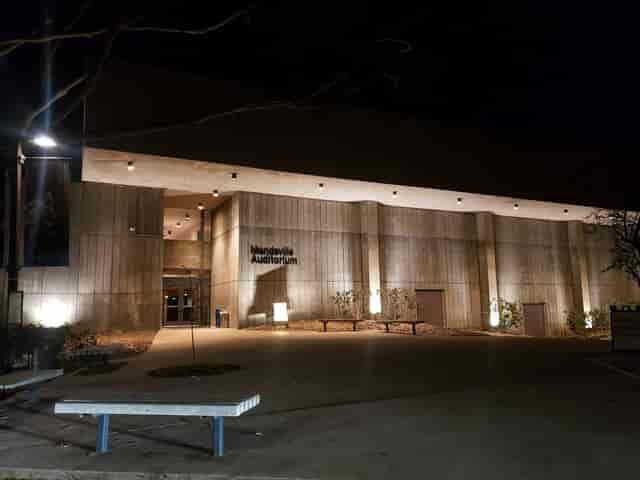 Modern Mandeville Auditorium basement, well-lit venue for conferences and performances.