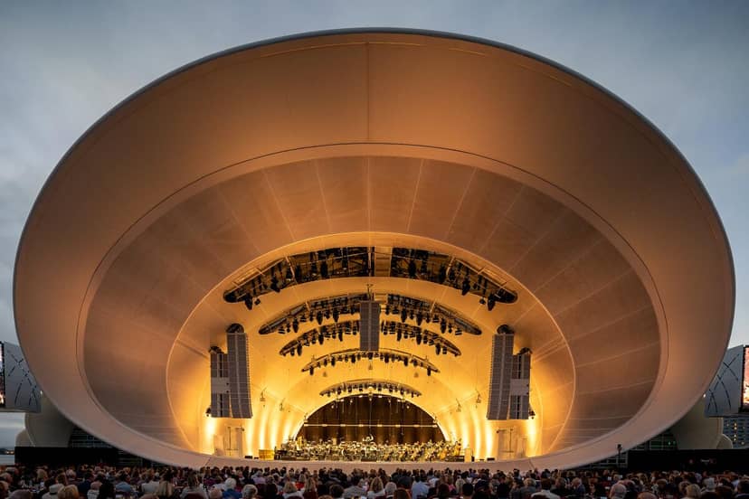 Covered Stage in The Shell amphitheater, ideal for concerts and outdoor events.