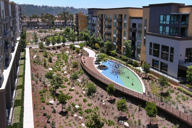 Interpretive Gardens in Civita Park, serene water feature for outdoor events and gatherings.