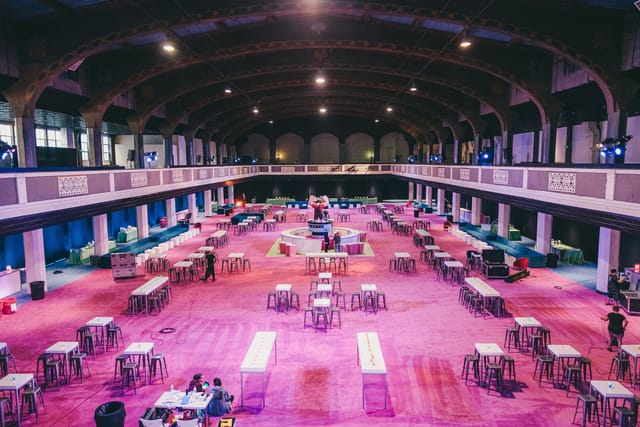 Shrine Auditorium event venue with pink carpet, ideal for conferences and trade shows.