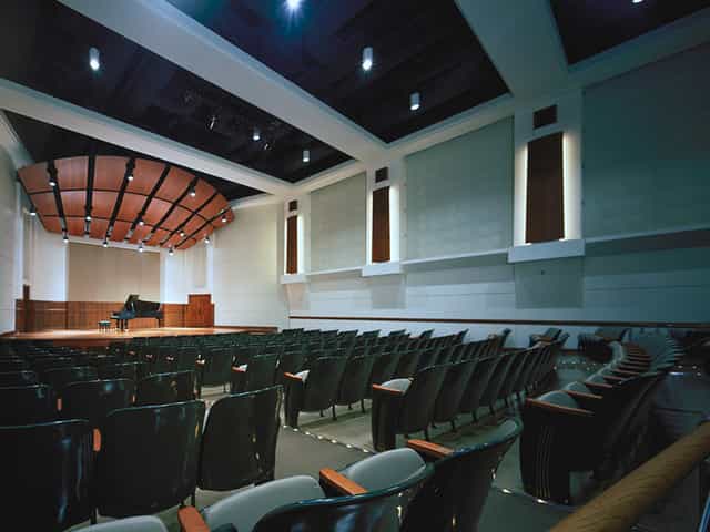 Marvin Laser Recital Hall auditorium with tiered seating for concerts and lectures.