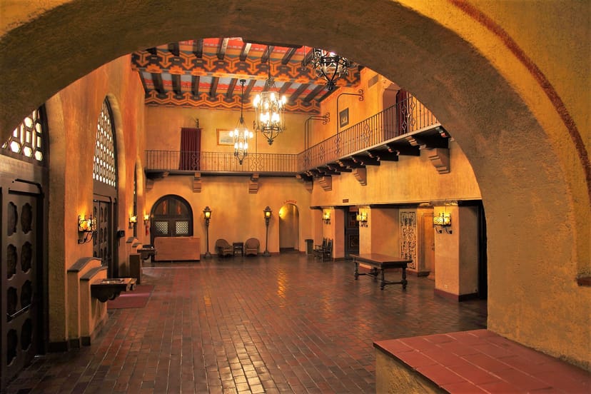 Elegant Playhouse Plaza venue with high ceilings, perfect for events and gatherings.