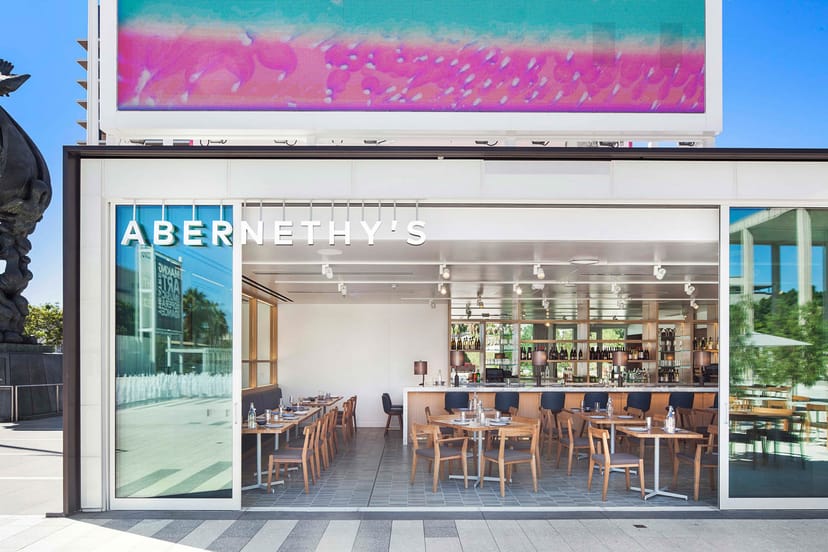 Jerry Moss Plaza dining venue with large windows, ideal for events and gatherings.