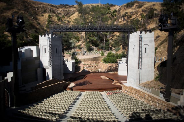 LA Phil performing at The Ford amphitheater, featuring tiered seating for concerts and events.