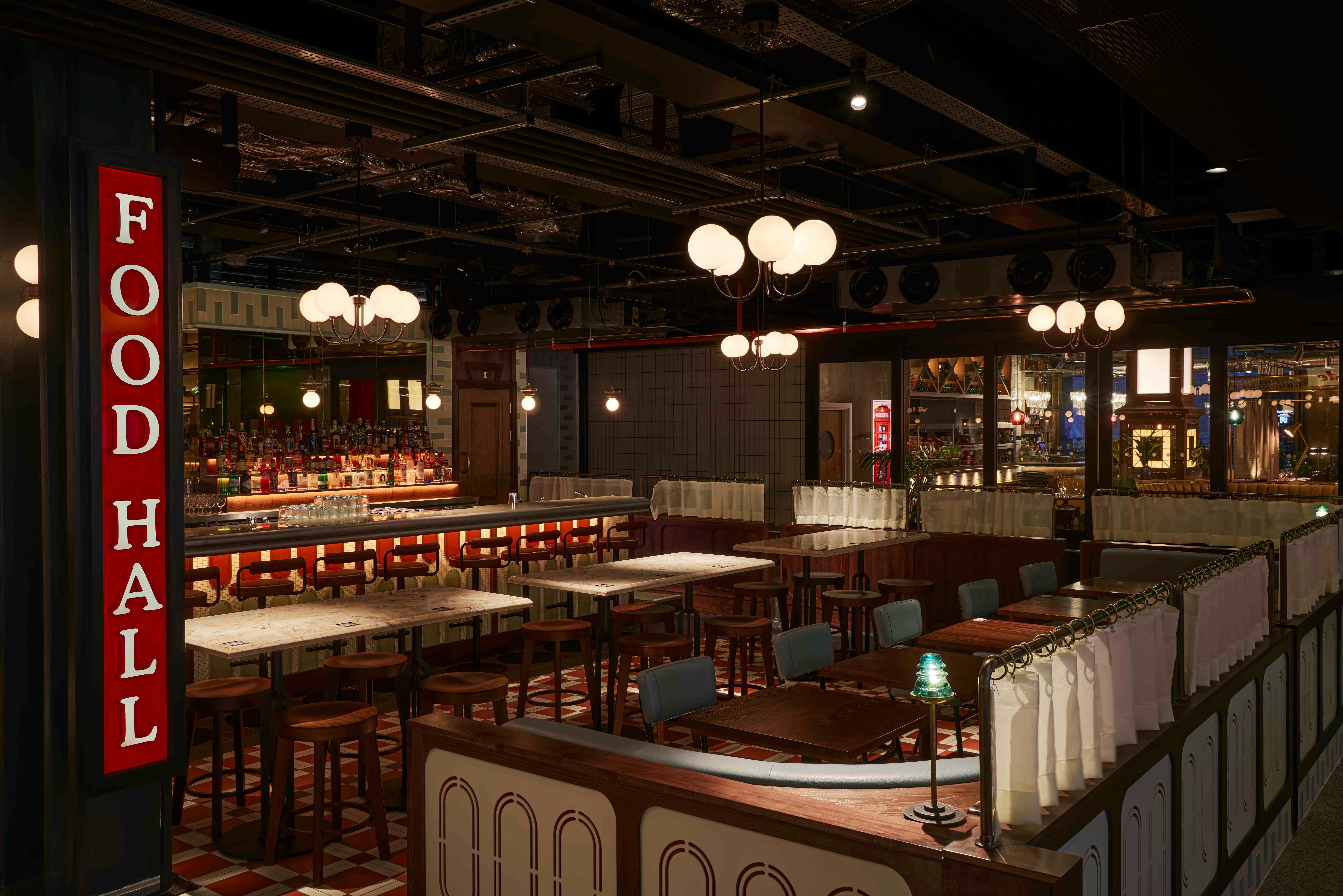 Vibrant ABC Bar in Arcade Battersea, ideal for casual gatherings and networking events.