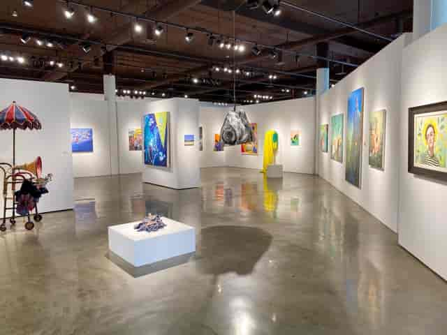 Contemporary art gallery with polished concrete floor for upscale events and exhibitions.