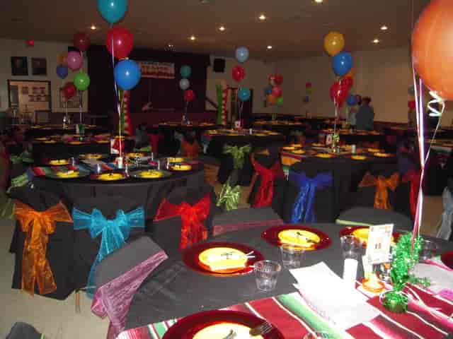 Memorial Tribute Space with festive decor for parties and celebrations.