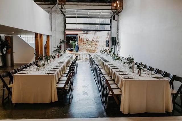 Elegant banquet table at Knights of Columbus Hall for intimate gatherings and corporate events.