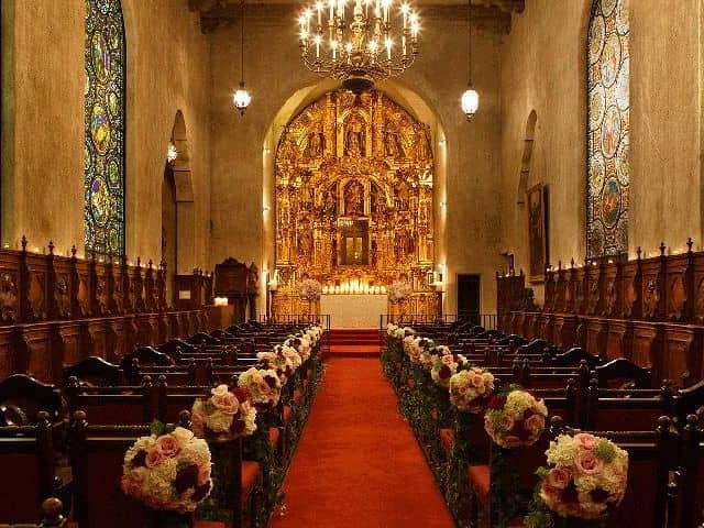 St. Francis of Assisi Chapel with floral decor, ideal for weddings and ceremonies.
