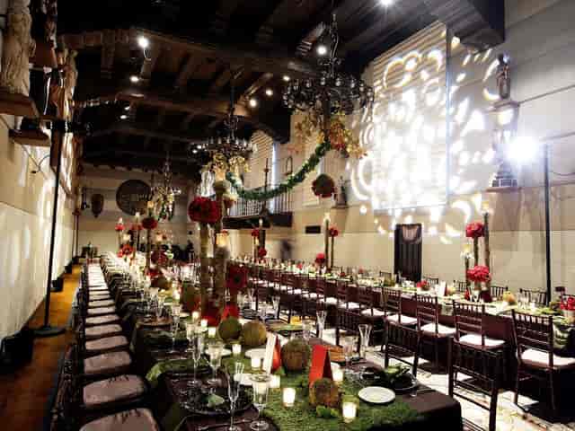 St. Francis of Assisi Chapel banquet hall with elegant tables, ideal for weddings and events.