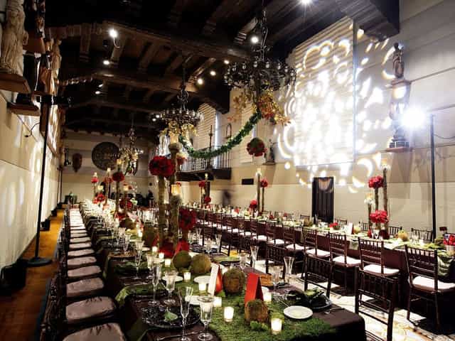 St. Francis of Assisi Chapel banquet hall with elegant tables, ideal for weddings and events.