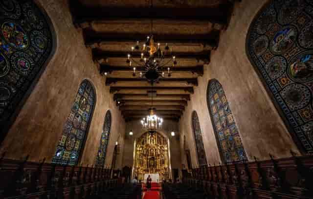 St. Francis of Assisi Chapel with stained glass, perfect for intimate ceremonies and upscale events.