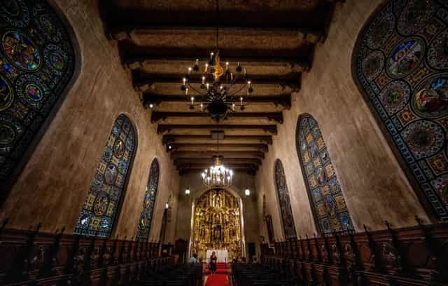 St. Francis of Assisi Chapel with stained glass, perfect for intimate ceremonies and upscale events.
