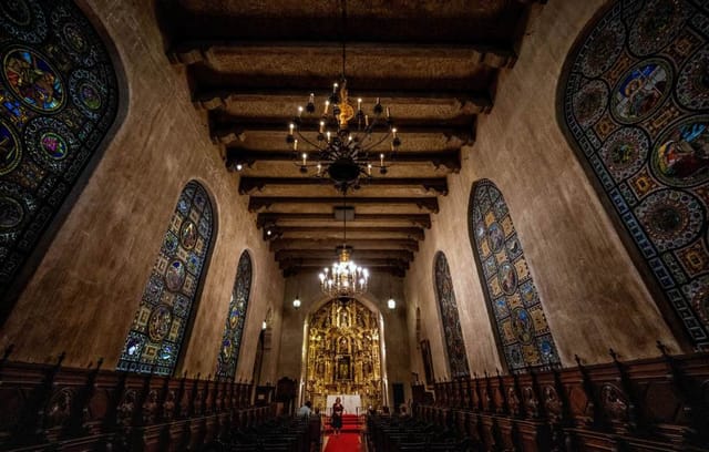 St. Francis of Assisi Chapel with stained glass, perfect for intimate ceremonies and upscale events.
