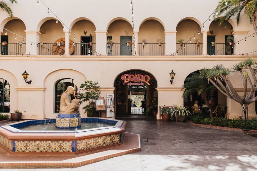 Casa del Prado courtyard with fountain, perfect for events in Balboa Park.
