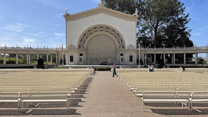 Spreckels Organ Pavilion in Balboa Park, elegant outdoor amphitheater for concerts and events.