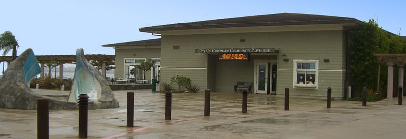 Coronado Playhouse exterior, ideal venue for community events and performances.