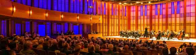 La Jolla Music Society auditorium with vibrant seating for live concerts and events.