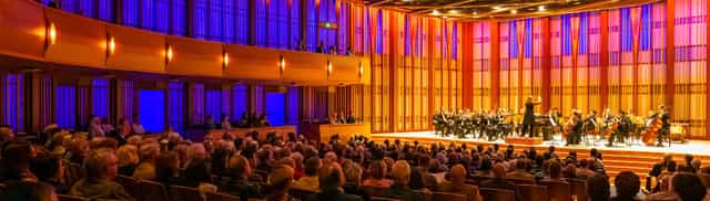 La Jolla Music Society auditorium with vibrant seating for live concerts and events.