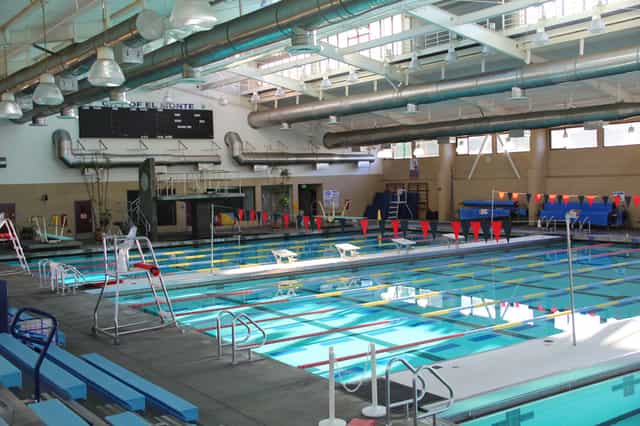 Indoor swimming pool at El Monte Aquatic Center, perfect for swim meets and training.