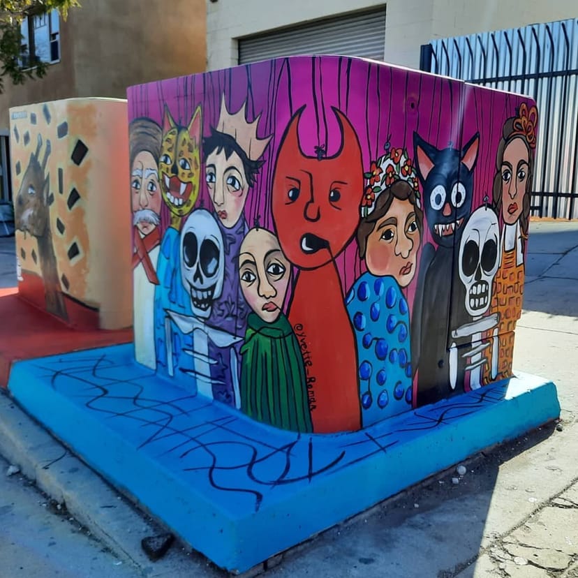 Vibrant mural in Sherman Heights Community Center for themed events and celebrations.