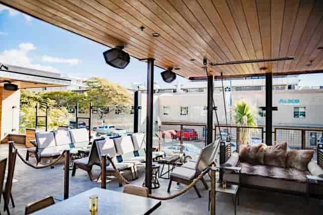 Stylish outdoor event space at Crow's Nest, ideal for networking and cocktail receptions.