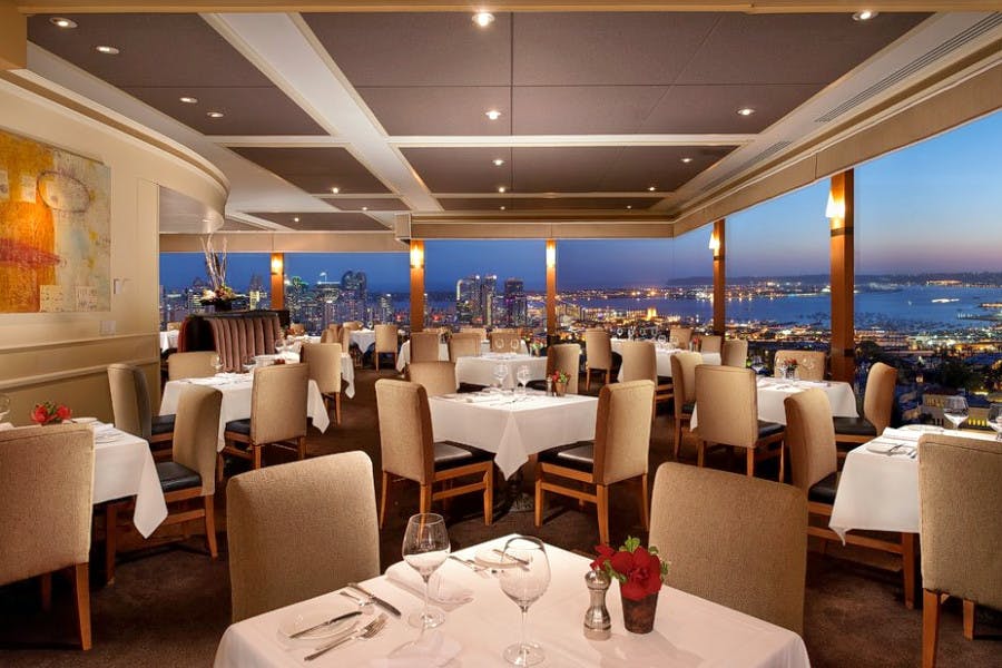 Elegant dining at The Rotunda, Mister A's Restaurant with city views for upscale events.