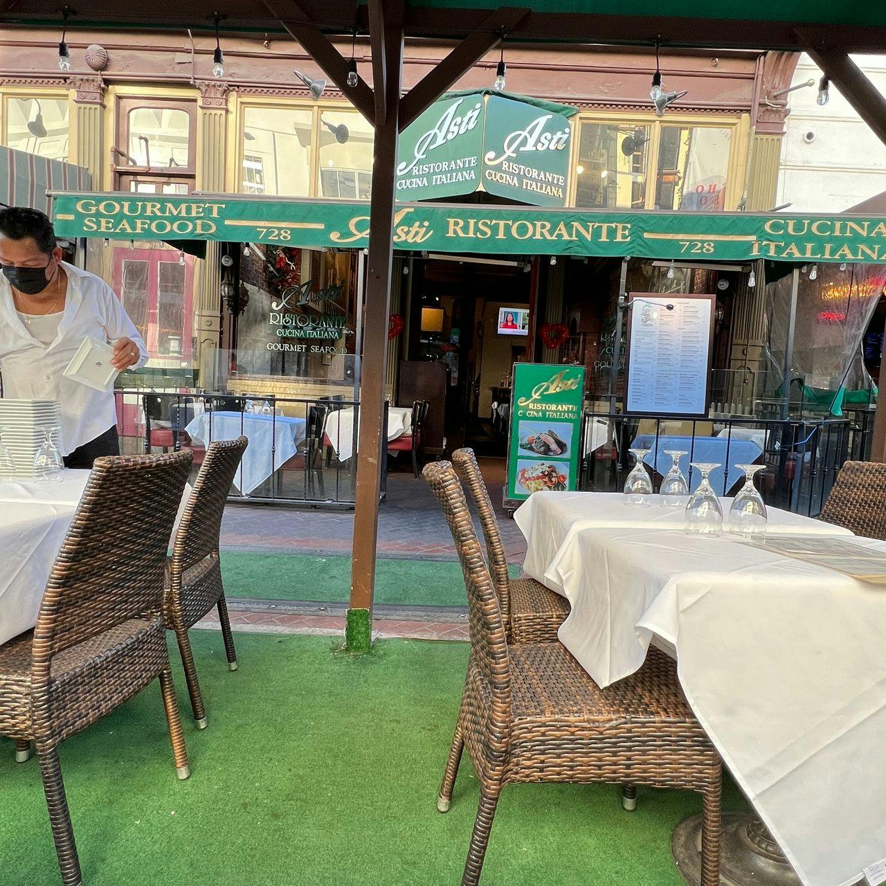 Outdoor dining patio at Asti Ristorante, perfect for casual meetings and events.