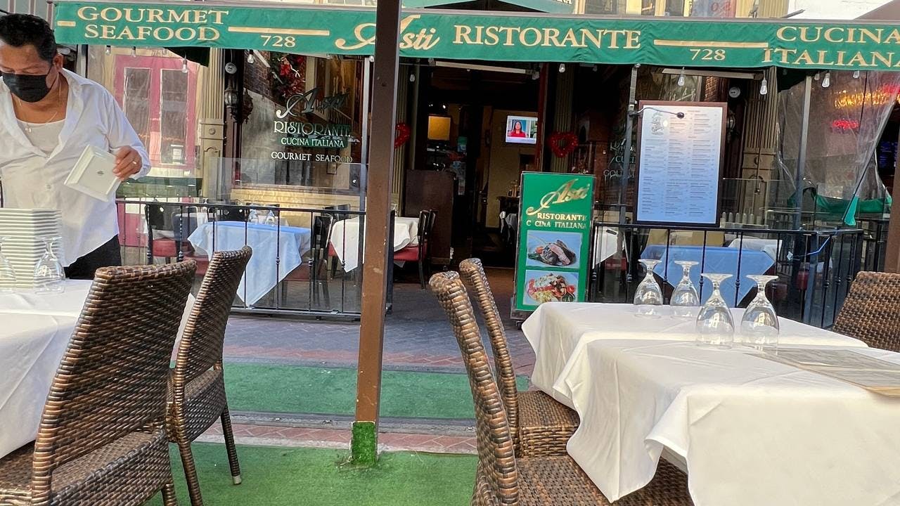Outdoor dining patio at Asti Ristorante, perfect for casual meetings and events.