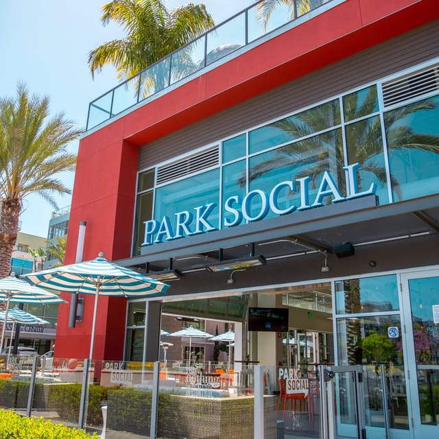 Outdoor patio entrance with modern architecture, ideal for events and networking.