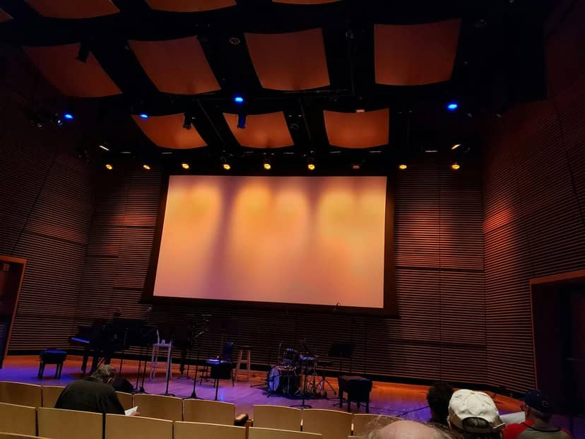 Westerbeck Recital Hall stage with professional lighting for concerts and conferences.