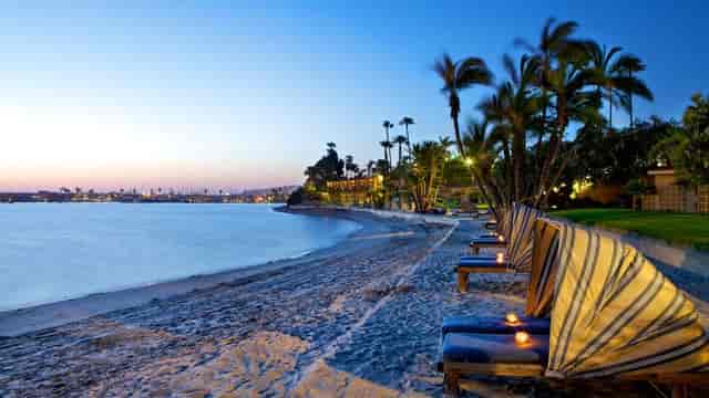 Serene beachfront at Bahia Resort Hotel, perfect for sunset receptions and outdoor events.