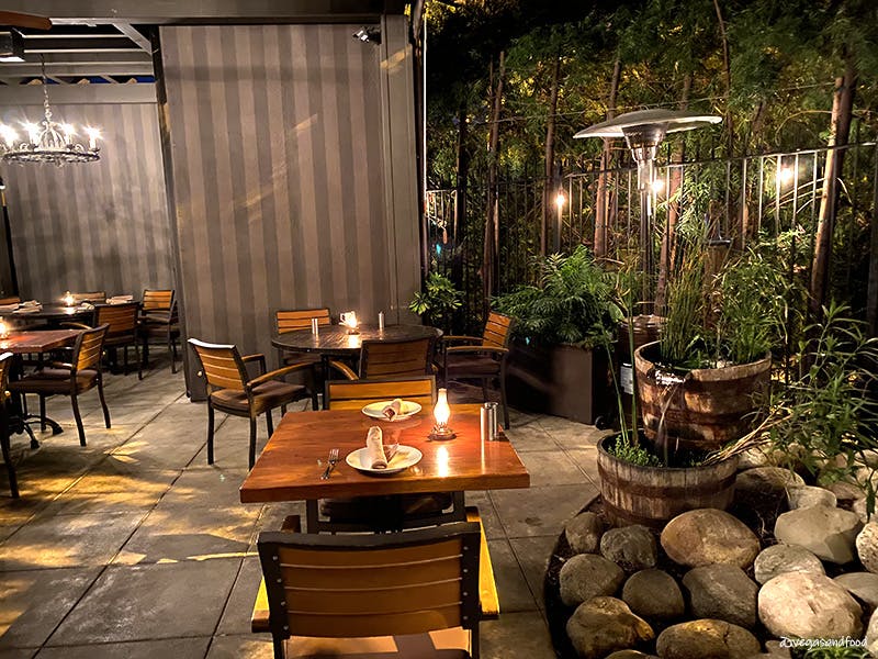 Cactus Garden at The Raymond 1886: cozy outdoor dining for receptions and gatherings.