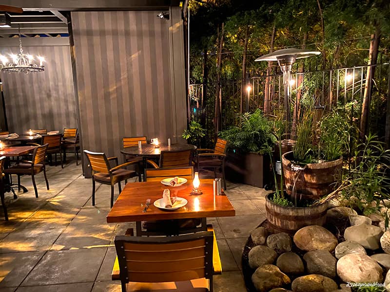 Cactus Garden at The Raymond 1886: cozy outdoor dining for receptions and gatherings.
