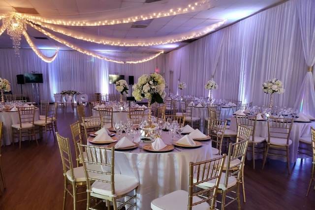 Grand Ballroom at La Habra Community Center, elegant wedding venue with floral decor.