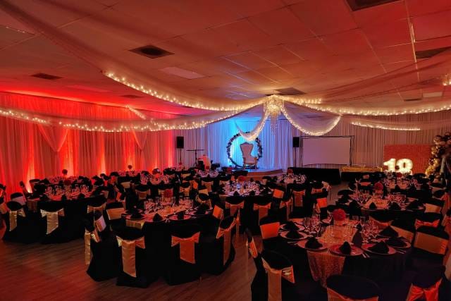 Grand Ballroom at La Habra Community Center, elegant decor for weddings and events.