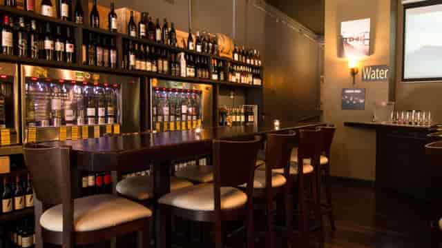 Stylish wine bar setup for networking events and intimate gatherings at The Wine Pub.