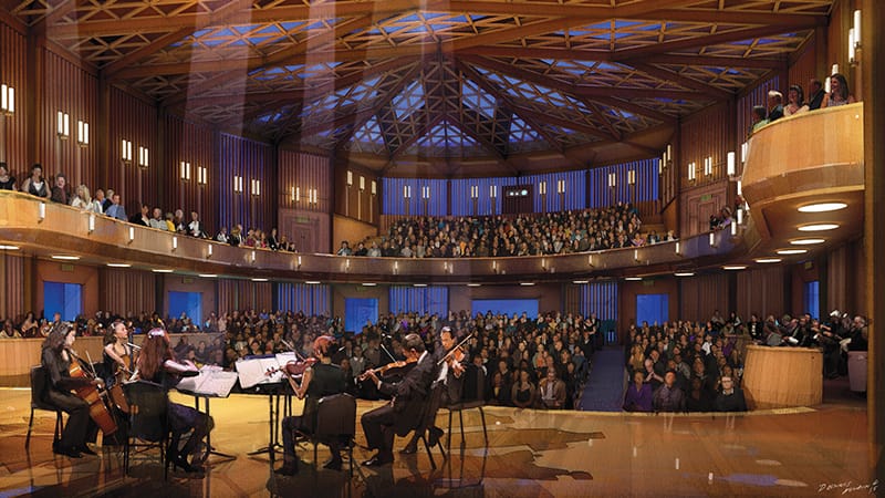 Concert Hall at Snake Oil Cocktail Co. with warm lighting, perfect for performances and events.