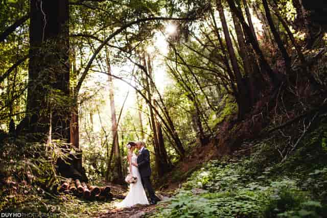 Woodland Venue outdoor wedding in Saratoga Country Club, serene trees and sunlight.