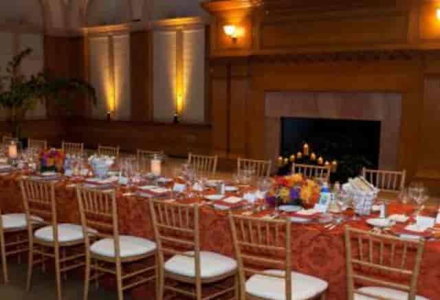 Elegant dining table in Bechtel Conference Center for events and meetings.