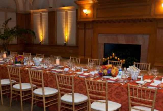 Elegant dining table in Bechtel Conference Center for events and meetings.