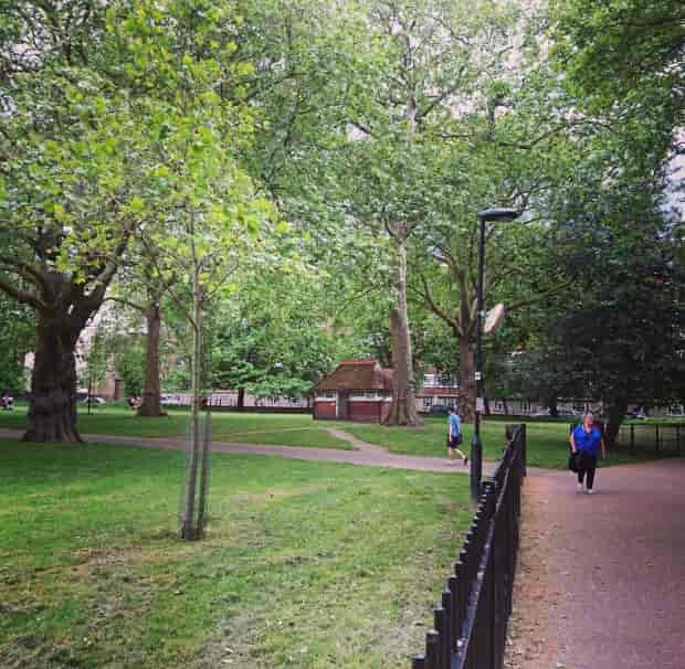 Outdoor space in Kennington Park, lush greenery for events and gatherings.