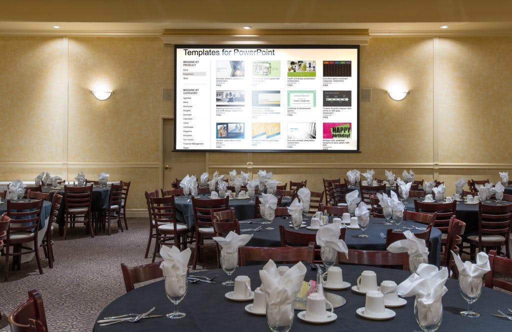 Main Dining Room at Fiorillo's Restaurant, elegant banquet setup for corporate events.