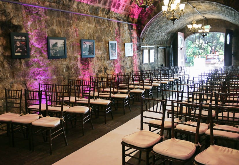 Elegant event space in Testarossa Winery's Cave, ideal for ceremonies and presentations.